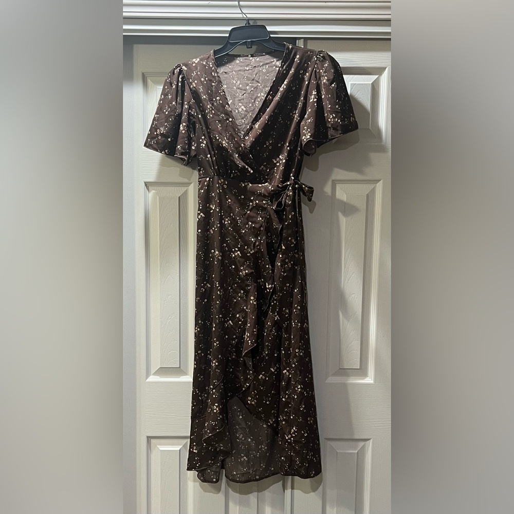 SHEIN Brown Floral Midi Dress